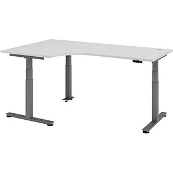 HAMMERBACHER VXDSM82 elektrisch höhenverstellbarer Schreibtisch lichtgrau L-Form, T-Fuß-Gestell grau 200,0 x 120,0 cm