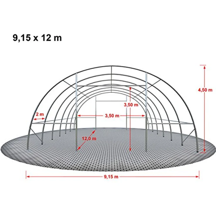TOOLPORT Rundbogenhalle Zelthalle 9,15x12x4,5m, robuste PVC-Plane 2300N, wasserdicht und UV-beständig, grün – Bild 4