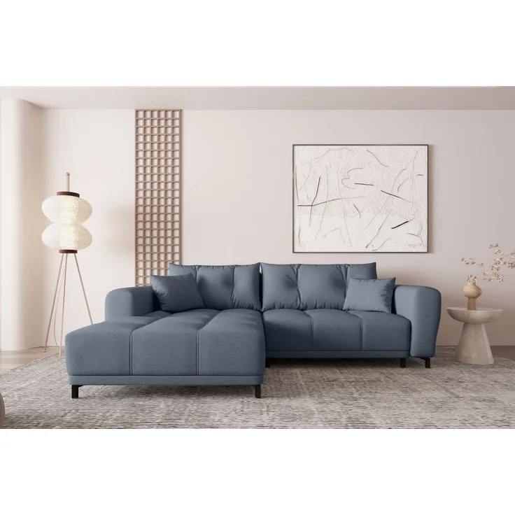 99rooms Massimo Ecksofa Strukturstoff NEVE Dunkelblau mit Schlaffunktion Links