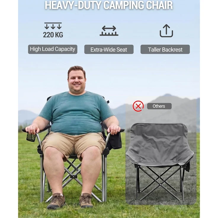 Campingstuhl, 220 KG Campingstuhl Faltbar mit Kühltasche, Getränkehalter, Tragetasch, Hochlehner Bequem Gepolste, Anglersessel Klappstuhl Garten Balkon Strand, Schwarz und Grün – Bild 5