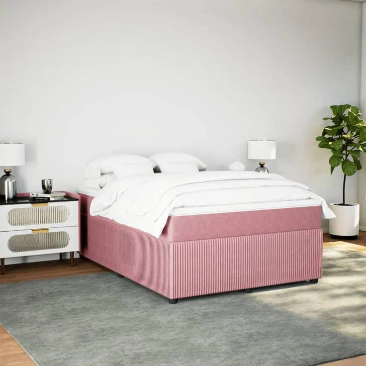 vidaXL Boxspringbett mit Matratze Rosa 140x200 cm Samt 3285649 – Bild 3