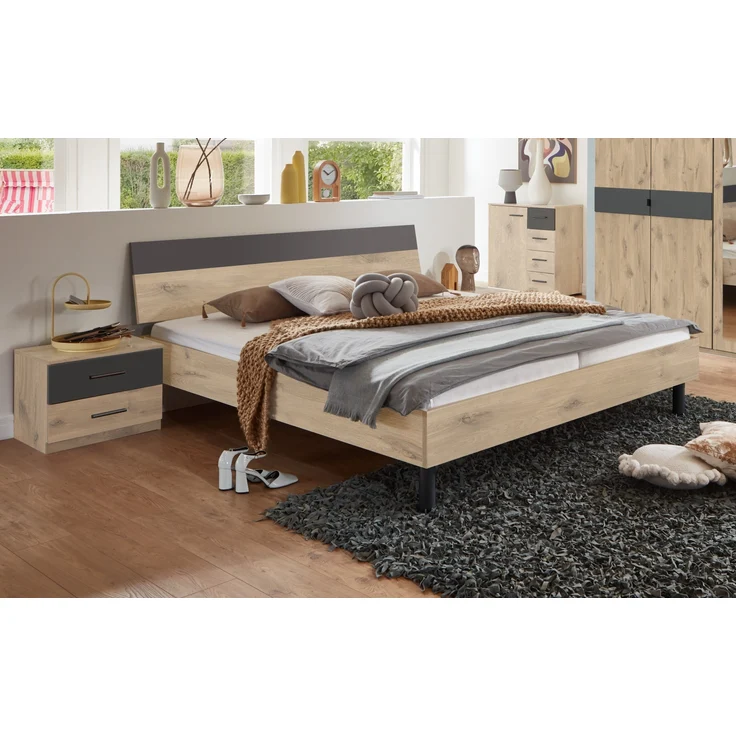 Bett >Budapest< Liegefl. 160x200cm, Viking-oak-Dekor / Graphit - 169x81x210cm (B/H/T) – Bild 2