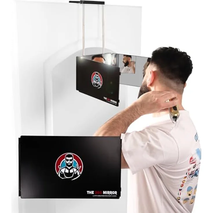LIPFISBARBERSHOP.COM Portabler Mini 360 Grad-LED-Spiegel, Dreifachspiegel mit wiederaufladbaren LED-Leuchten und verstellbaren Haken für präzisen Selbsthaarschnitt – Bild 2
