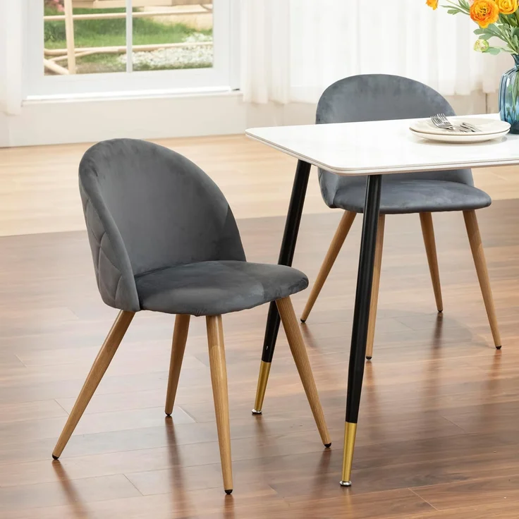 39F FURNITURE DREAM Set mit 2 skandinavischen Stühlen aus Samt mit Metallbeinen aus Eiche, für Esszimmer, Küche, Wohnzimmer, Stoff, Grau, 56 x 50 x 78 cm – Bild 2
