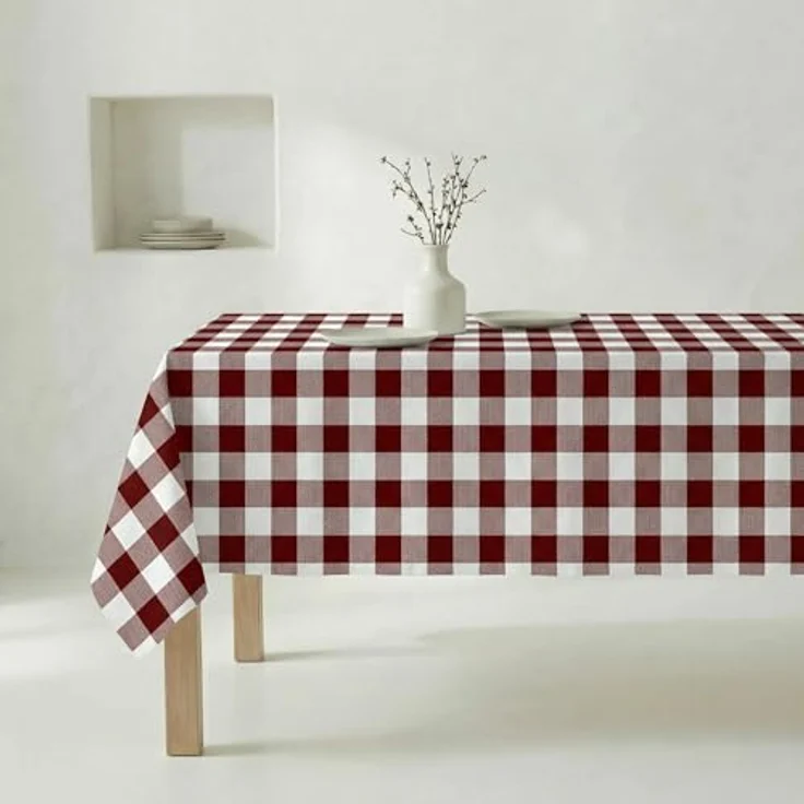 BELUM Tischdecke, harzbeschichtet, fleckenabweisend, granatrot, kariert, Vichy-Größe, 200x140 cm, fleckenabweisende Tischdecke, Vichy-Granatrot, Tischdecke aus 100% Bio-Baumwolle – Bild 3