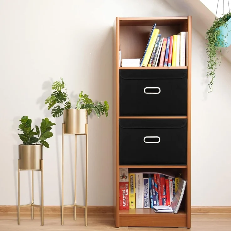 ABC Faltbare Aufbewahrungsbox aus Stoff mit Deckel und Metallgriff, schwarz – Bild 2