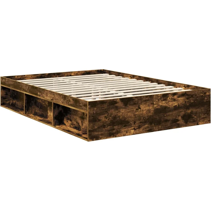 vidaXL Bettrahmen Geräucherte Eiche 140 x 190 cm Massives Kiefernholz 3411748 – Bild 4