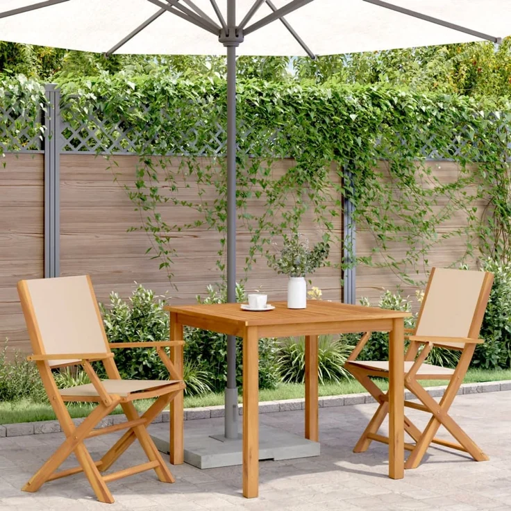 vidaXL Gartenstühle 2 Stk. Beige Massivholz Akazie & Stoff 367672 – Bild 3