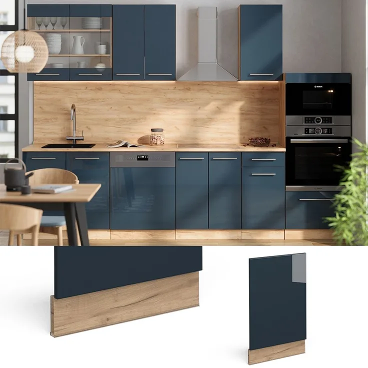 Frontblende Fame-Line Dunkelblau Hochglanz 45 cm , AP Eiche Vicco