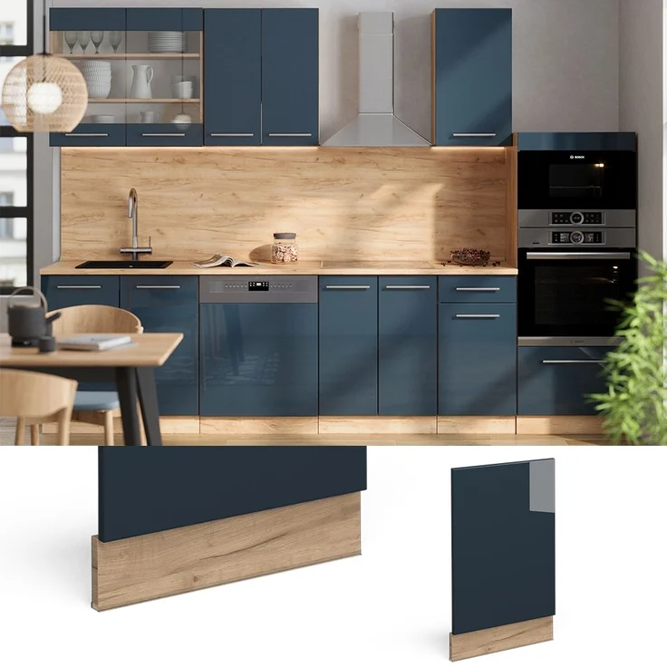 Frontblende Fame-Line Dunkelblau Hochglanz 45 cm , AP Eiche Vicco – Bild 1