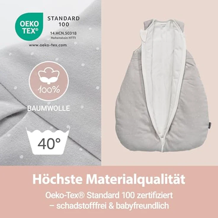 LaLoona Schlafsack wattiert, Dots Light Taupe, TOG 3.0, Gr. 50/56, Unisex, Oeko-Tex Standard 100 – Bild 6