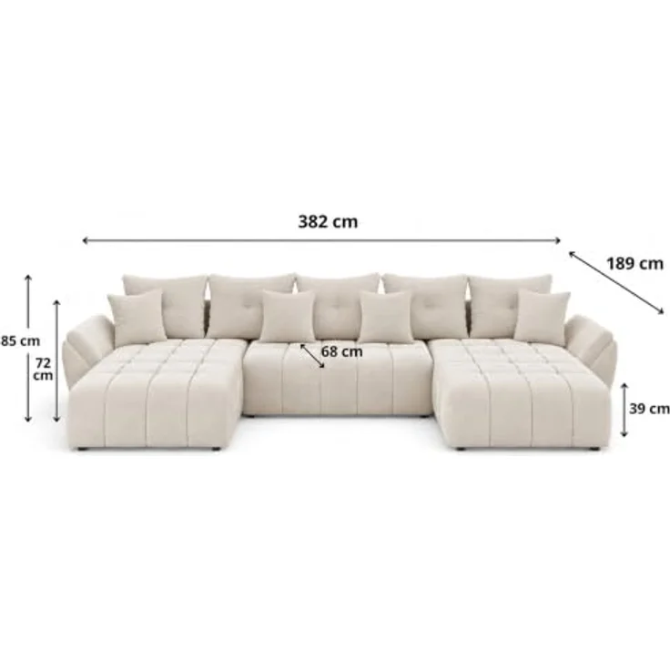GrainGold Ecksofa Decor U, U-Form mit Bettkasten, Schlaffunktion, Wellenfedern, Beige – Bild 2