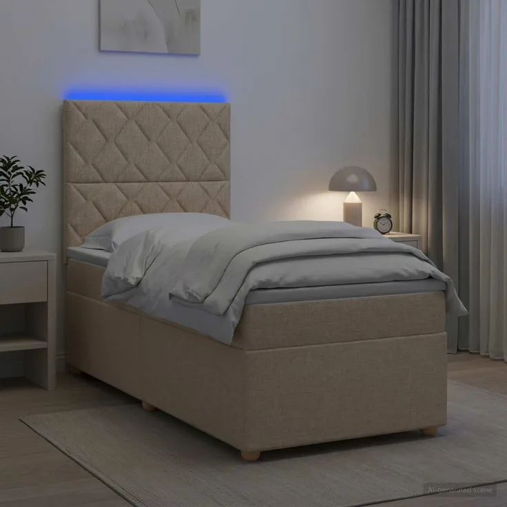vidaXL Boxspringbett mit Matratze mit Kopfteil Creme 90 x 200 cm Stoff 3455271