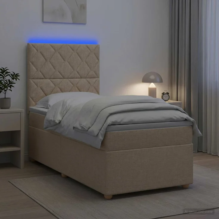 vidaXL Boxspringbett mit Matratze mit Kopfteil Creme 90 x 200 cm Stoff 3455271 – Bild 1