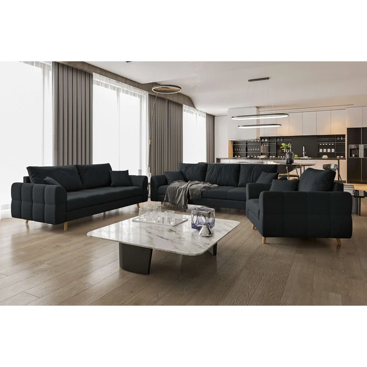 99rooms Bello Polstergarnitur Strukturstoff NEVE Schwarz – Bild 4