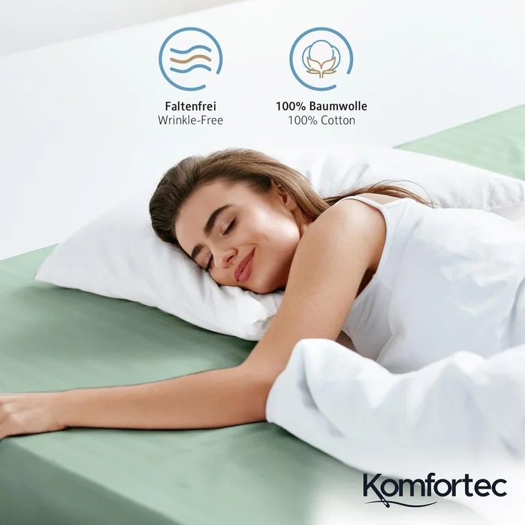 Komfortec Spannbettlaken Jersey 100% Baumwolle – 160x200 cm – 135g/m² – Weich, Atmungsaktiv & Hautfreundlich – Mit Rundumgummi – Oeko-Tex Zertifiziert – Für Boxspring, Topper & Matratzen – Grün – Bild 5