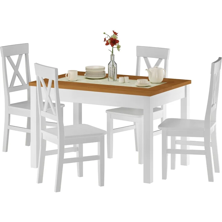 Zweifarbiger Tisch Eicheton weiß und 4 Stühlen Kiefer waschweiß 90.70-51AE-Set 23 – Bild 2
