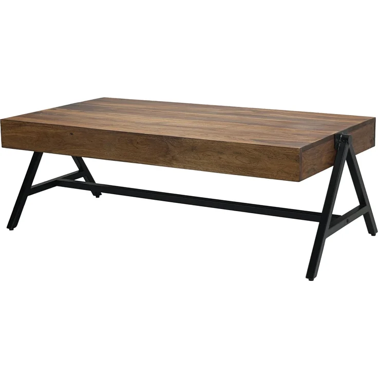 FineBuy Couchtisch Sheesham Massivholz rechteckig 120cm · Wohnzimmertisch mit Metallgestell · Handgefertigter Sofatisch im modernen Industrial Design mit stabiler Tischplatte – Bild 6