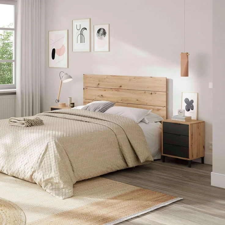 Habitdesign, modernes Kopfteil mit 2 Nachttischen und 6 Schubladen für Doppelbett, Schlafzimmer-Set in Eiche Nodi & Anthrazit, viel Stauraum, Maße: 240 x 74 x 33 cm (B x H x T), Modell Enzo – Bild 4