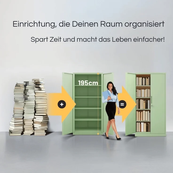 Aktenschrank abschließbar KADO - 5 Ebenen verstellbar, Flügeltüren | Metallschrank Werkstatt Mehrzweckschrank Büroschrank aus Stahl Werkzeugschrank, 195x90x40cm Pastellgrün – Bild 3