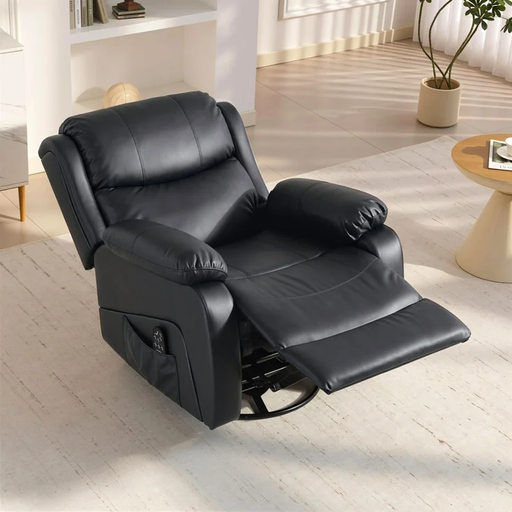 MELAYR, Massagesessel, Wärme- & Liegefunktion, Kunstleder, bis 150kg, 97x92x104cm, Schwarz – Bild 4