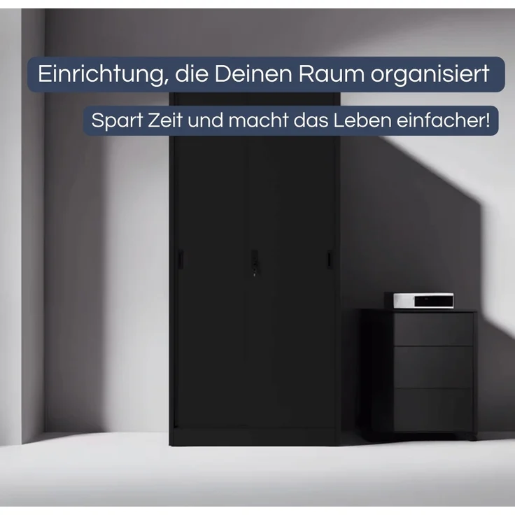 Aktenschrank abschließbar ROLF - Schiebetüren, 5 Ebenen | Büroschrank aus Stahl Metallschrank Werkstatt Mehrzweckschrank Werkzeugschrank, 185x90x40cm Schwarz – Bild 3