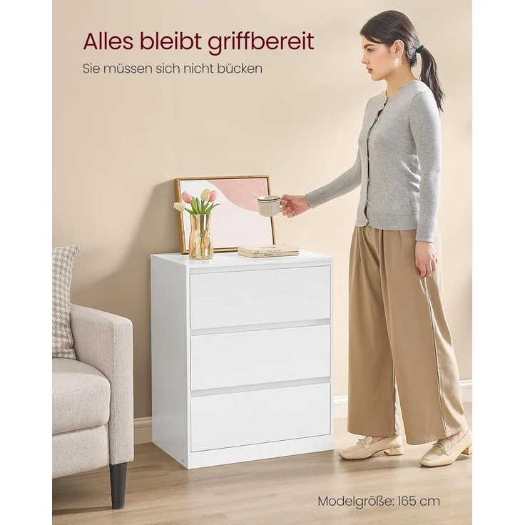 VASAGLE Kommode mit 3 Schubladen, Komodenschrank, Schubladenschrank, Wäschekommode, für Schlafzimmer, 40 x 60 x 75 cm, Modern Kailyn Kollektion, schneeweiß LTS613WE01 – Bild 7
