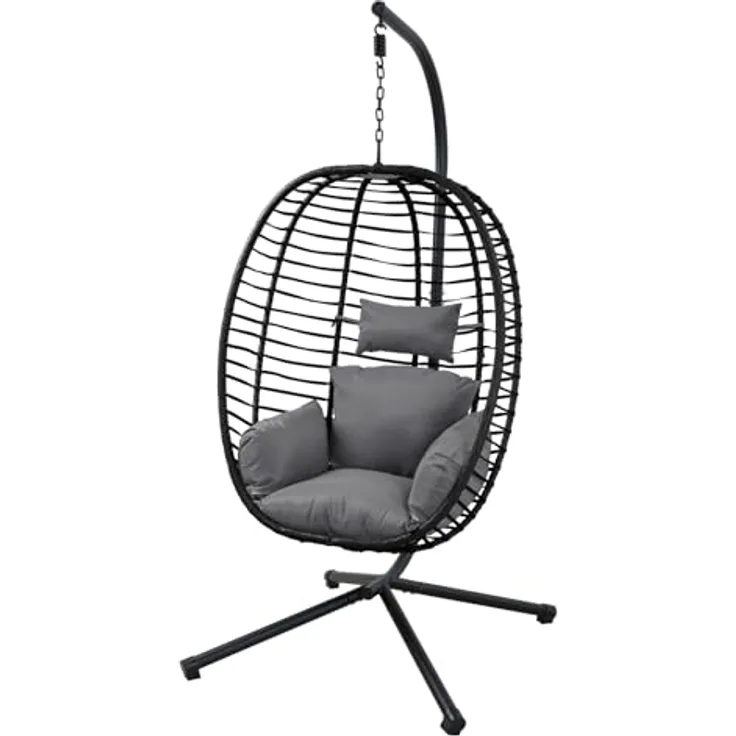 SVITA Svita Belly Hängesessel, Schwarz, Polyrattan, 90x200x100 cm, klappbar, pulverbeschichtetes Stahlgestell