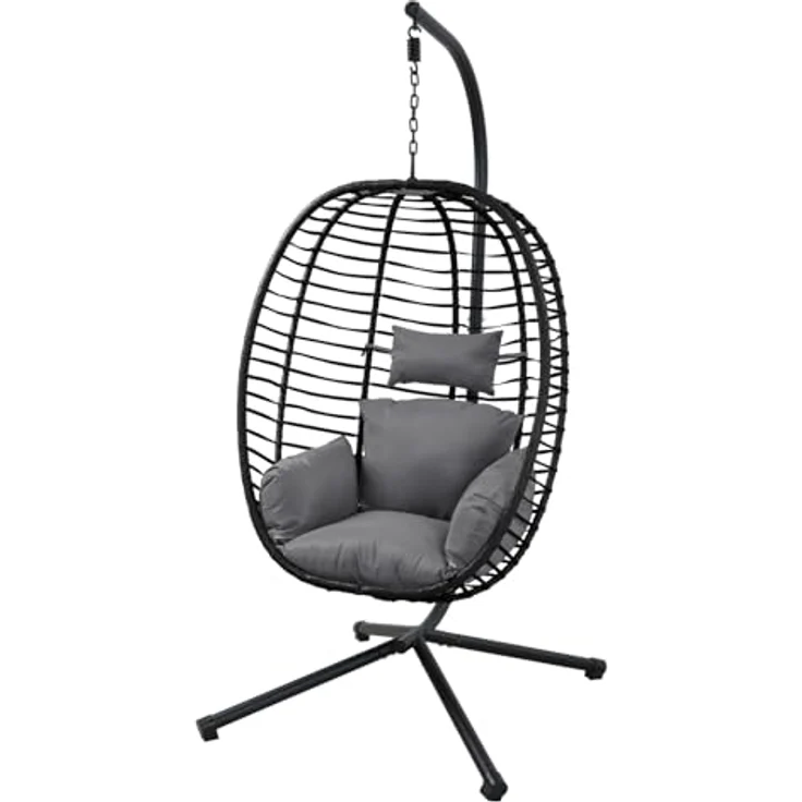 SVITA Svita Belly Hängesessel, Schwarz, Polyrattan, 90x200x100 cm, klappbar, pulverbeschichtetes Stahlgestell – Bild 1