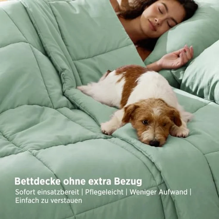 BEDSURE Bettdecke Ohne Bezug 240x220 - Bettdecke mit Integriertem Bezug | Bettdecke 240x220 für Allergiker Waschbare 4 Jahreszeiten Bettdecken Oeko-TEX Ganzjahresdecke Warm & Gemütlich, Chaumgrün – Bild 3