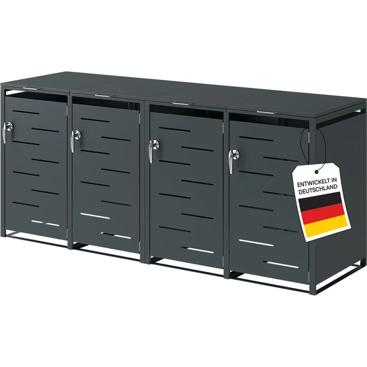 STEELSØN 'Diorus' Mülltonnenbox 4er je 240 Liter, anthrazit, Mülltonnenverkleidung aus Stahl mit Sichtstreifen, wetterfest, 116x80x268 cm, abschließbare Müllbox für 4 Tonnen – Bild 1
