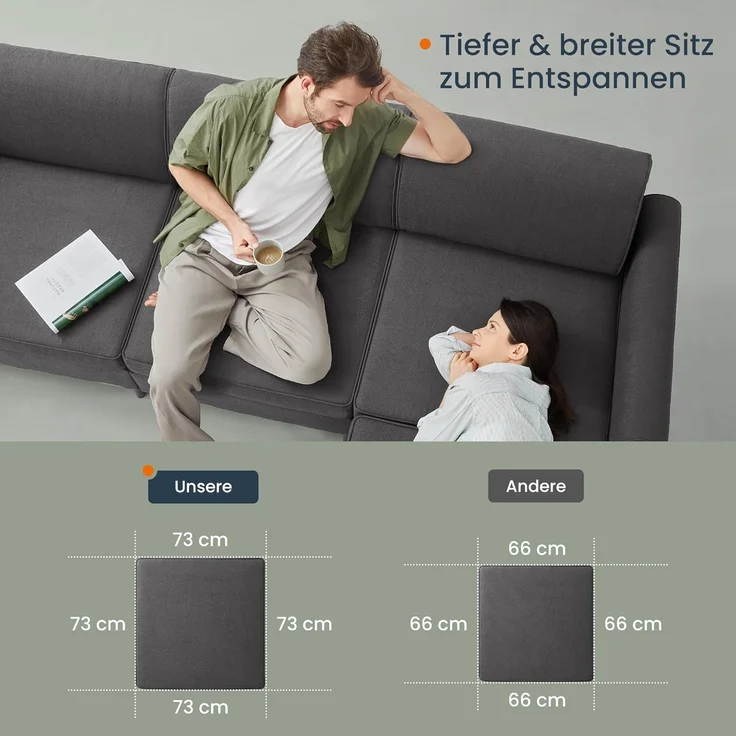 Songmics HOME - Modulares Sofa, U-förmiger Couch, 5-Sitzer, Schlafsofa mit Fußmodulen, Tiefe Sitze, hohe Füße, modern, für Wohnzimmer, schiefergrau LCS063G01 – Bild 4