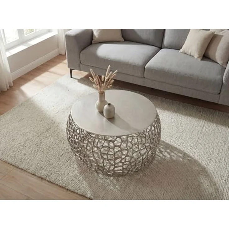 FINEBUY Couchtisch FB116656 Metall Silber Sofatisch Ø 66 cm Tisch Wohnzimmertisch Rund (60 cm Silber, Beistelltisch Metall Modern Rund), Metalltisch mit Ast-Struktur, Tisch Modern – Bild 5