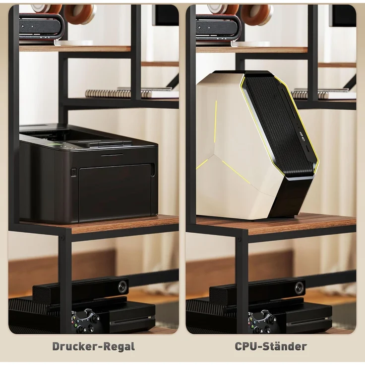 HOMCOM Computertisch Schreibtisch mit Monitorständer, CPU-Ständer, Druckerablage (PC Tisch, 1-St, Bürotisch), für Home Office, 150 x 48 x 125 cm, Braun – Bild 6