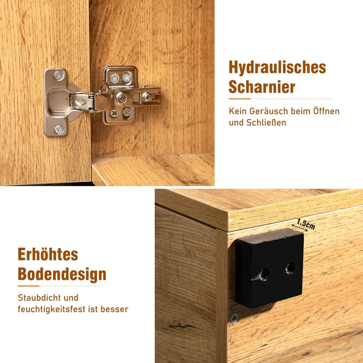 DESVIAE Sideboard mit 4 Türen und 2 Schubladen, 208x80x39,5 cm, Spanplatte und MDF, Weiß/Braun – Bild 5