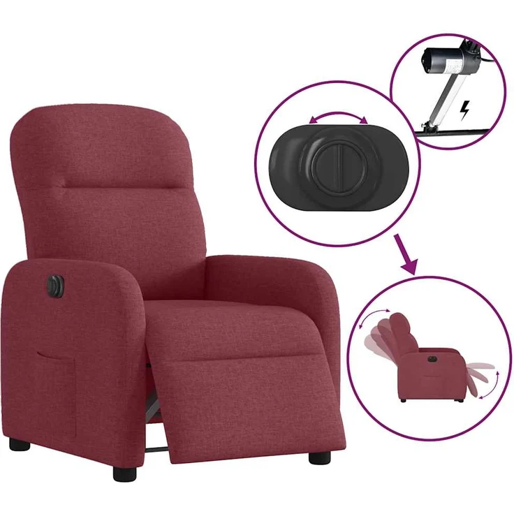 vidaXL Relaxsessel Elektrisch Weinrot Stoff 3302955 – Bild 8