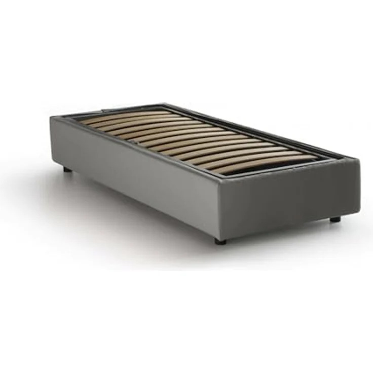 Talamo Italia - Einzelbett Asia, Bettkasten mit Stoffbezug, 100 % Made in Italy, Öffnung vorne, geeignet für Matratze 80x190 cm, Grau – Bild 3
