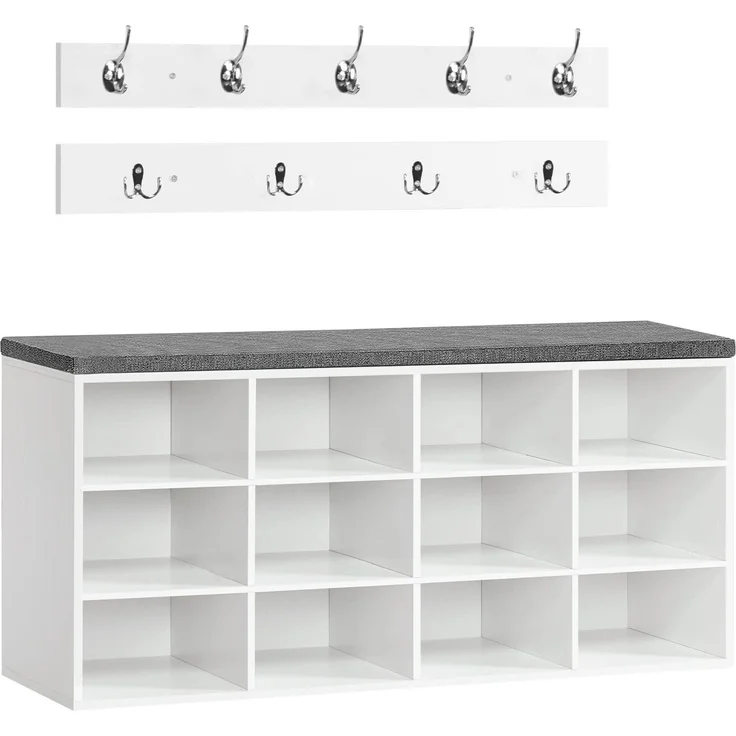 Hoobro GARDEROBE Weiß Wandgarderobe Set mit 9 Haken (H 30 x T 48 x B 100 cm) – Bild 1