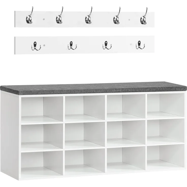 Hoobro GARDEROBE Weiß Wandgarderobe Set mit 9 Haken (H 30 x T 48 x B 100 cm)