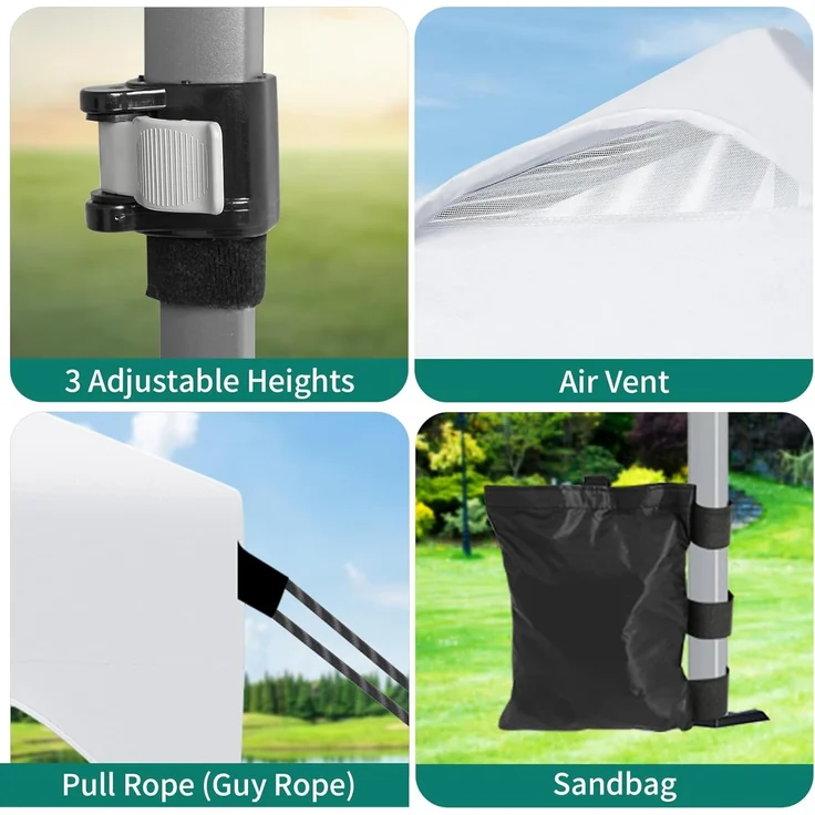 YITAHOME 3X3Meter Wasserdichter Pavillon Faltpavillon mit Seitenteilen, Faltbarer Pop up Pavillon Höhenverstellbar Gartenpavillon Anti-UV für Partys, Camping, Märkte und Festival, Weiß – Bild 4