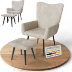 Juskys Ohrensessel Odense mit Hocker, TV- & Lesesessel in Cord, hohe Lehne, Metallbeine, komfortabler Stoffbezug, pflegeleicht – Beige