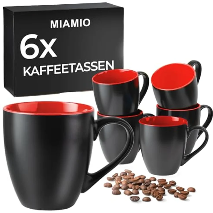 MiaMio Tasse MIAMIO - 6 x 350 ml Kaffeetassen Set Außen Schwarz Innen Farbig – Bild 2