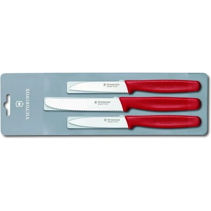 Victorinox | Gemüsemesser-Set | 3-teilig | präzise Klingen | ergonomische Griffe | leuchtendes Rot | ideal für mühelose Küchenarbeit