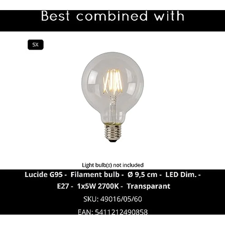 LUCIDE FIX Pendelleuchte, höhenverstellbar, 5xE27, schwarz, geeignet für LED-Lichtquellen, 2700K warmweiß – Bild 3