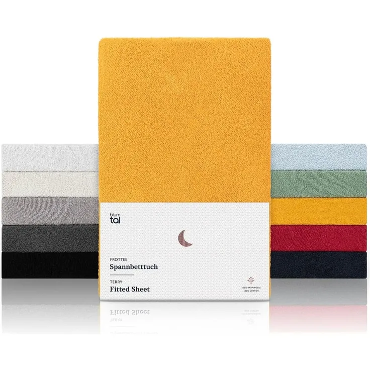 Blumtal® Frottee Spannbettlaken - 2er Set Kuschelig weiches Bettlaken 120x200 cm, Oeko-Tex 100 Zertifiziert, bis 22cm Matratzenhöhe, Spicy Mustard - gelb
