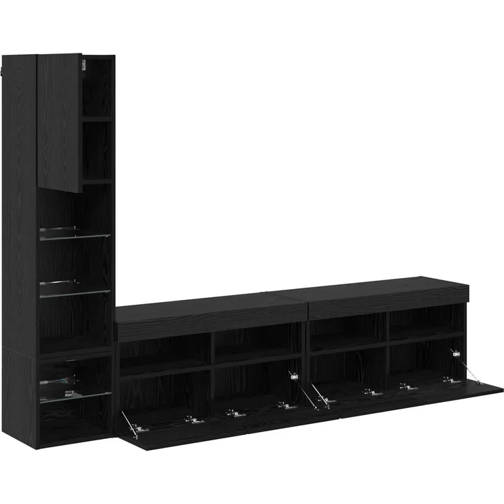 vidaXL TV-Wandmöbel mit LED 4 pcs Schwarz Eichen-Optik Holzwerkstoff 3402967 – Bild 8
