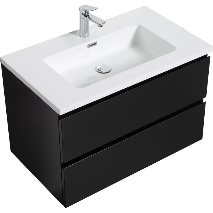 Badplaats Badmöbel Set mit Waschbecken und Unterschrank Angela 80 x 48 cm Schwarz Matt - Waschbeckenunterschrank mit Soft-Close und Waschbecken, Vorgemontiert – Bild 6