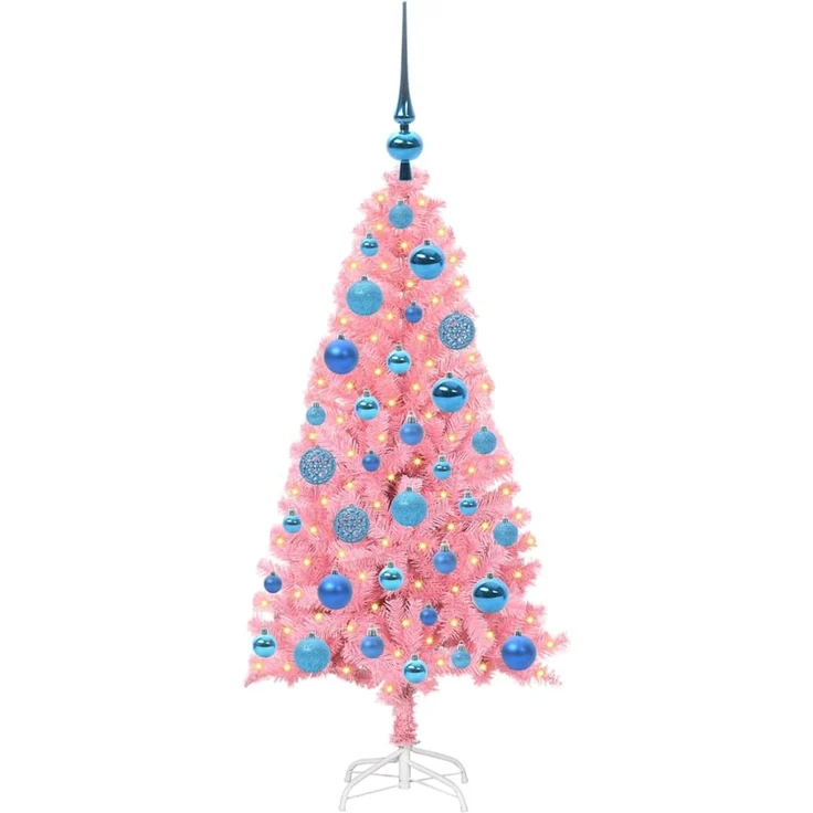 vidaXL Weihnachtsbaum mit LED-Beleuchtung Rosa 120 cm PVC und Stahl 3396414 – Bild 3