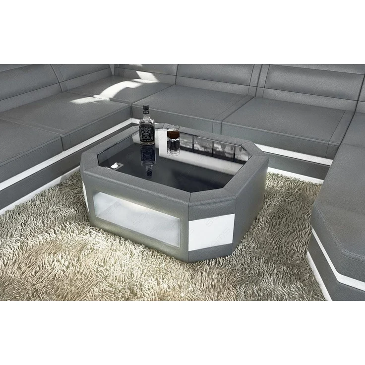 Sofa Dreams - Design Wohnzimmertisch Prato – Mit LED Beleuchtung - Kunstleder - Grau-Weiß – Bild 2