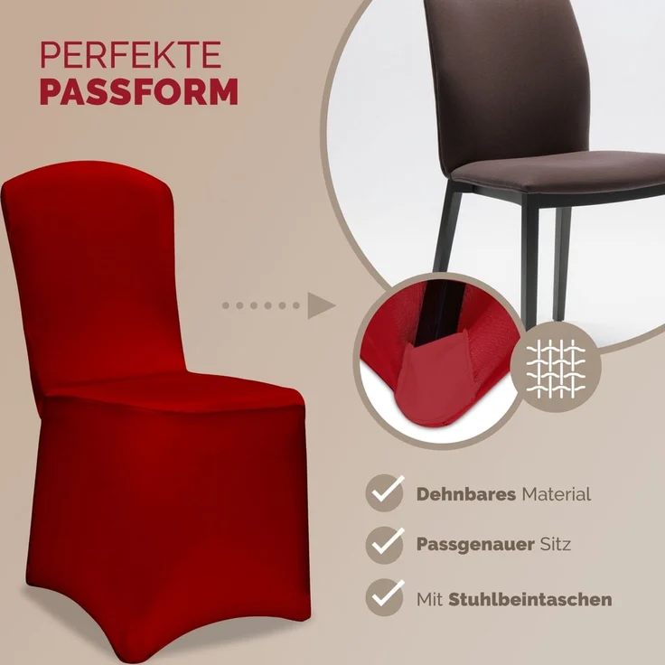 DETEX® 10er Set Stuhlhussen Stuhlbezug Stretch Bordeaux Rot Weihnachten – Bild 4